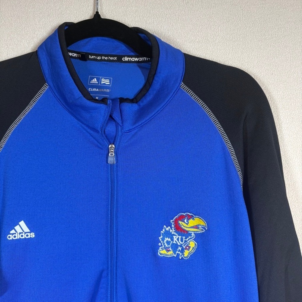 Adidas Mens Kansas Jayhawks KU Climawarm Full Zip Med Blue Black Activewear